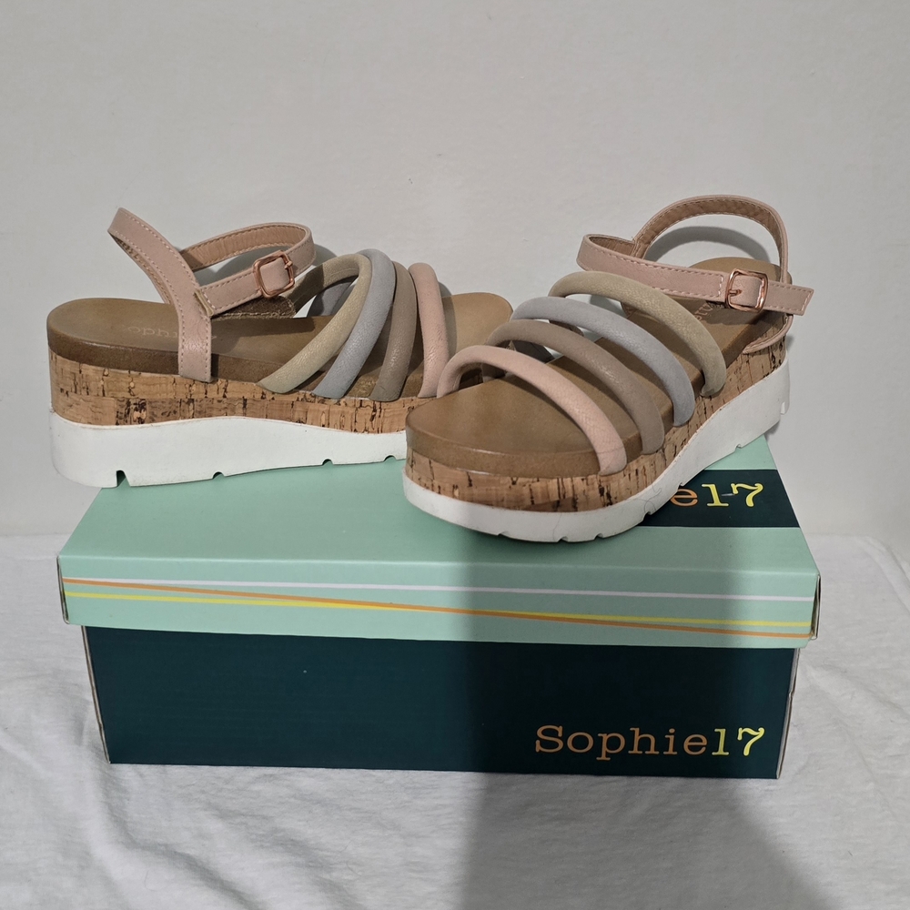 Sophie17 Pink, Gray, and Tan Kids Sandals